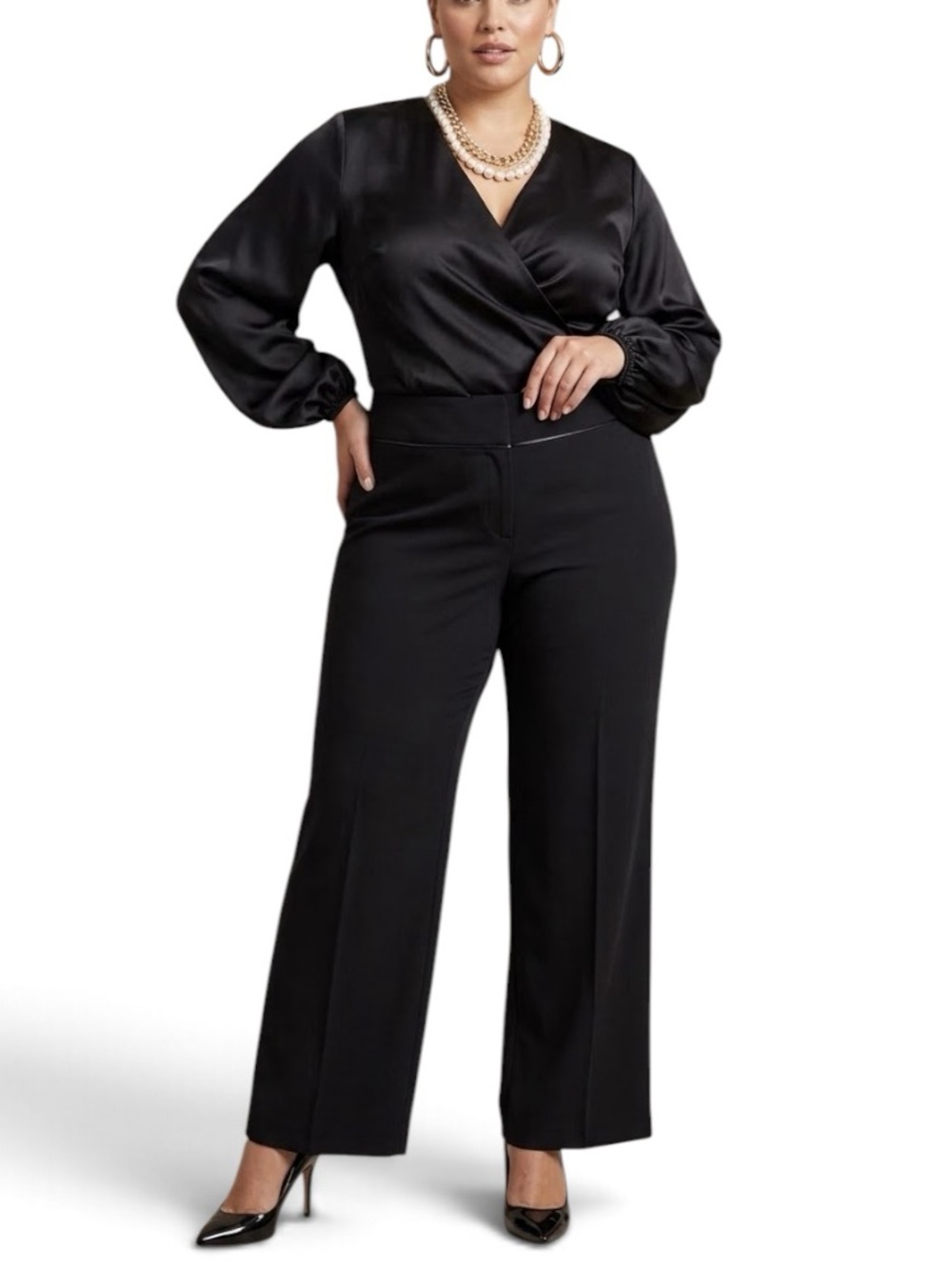 Lane Bryant Wide Leg Pants Trousers Black Size 22 Satin Micro Stripe Dressy NWT